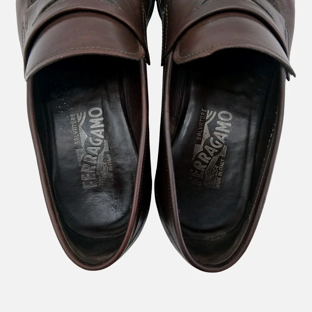 Salvatore Ferragamo Shoes Mens Size 9 Brown Leather Dress Loafers Made Italy EE
